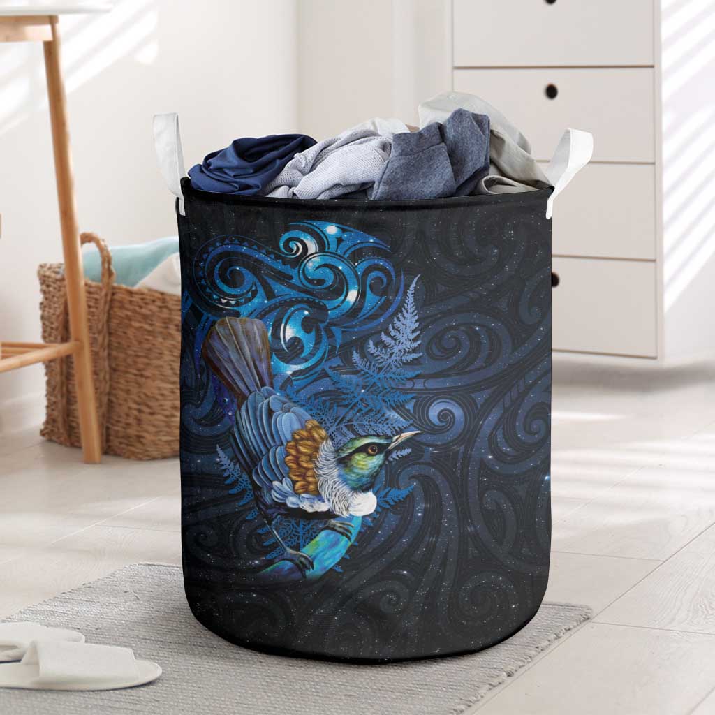 Aotearoa Matariki Laundry Basket Maori Tribal with Silver Fern and Tui Bird Galaxy Style - Aussie Hoodie