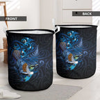 Aotearoa Matariki Laundry Basket Maori Tribal with Silver Fern and Tui Bird Galaxy Style - Aussie Hoodie