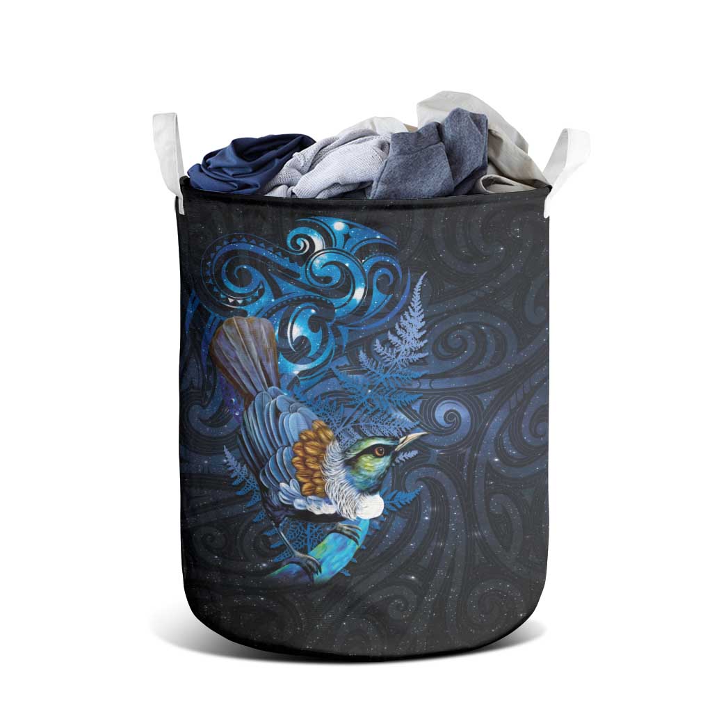 Aotearoa Matariki Laundry Basket Maori Tribal with Silver Fern and Tui Bird Galaxy Style - Aussie Hoodie