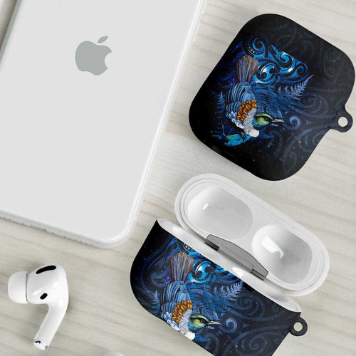 Aotearoa Matariki AirPods Case Maori Tribal with Silver Fern and Tui Bird Galaxy Style - Aussie Hoodie