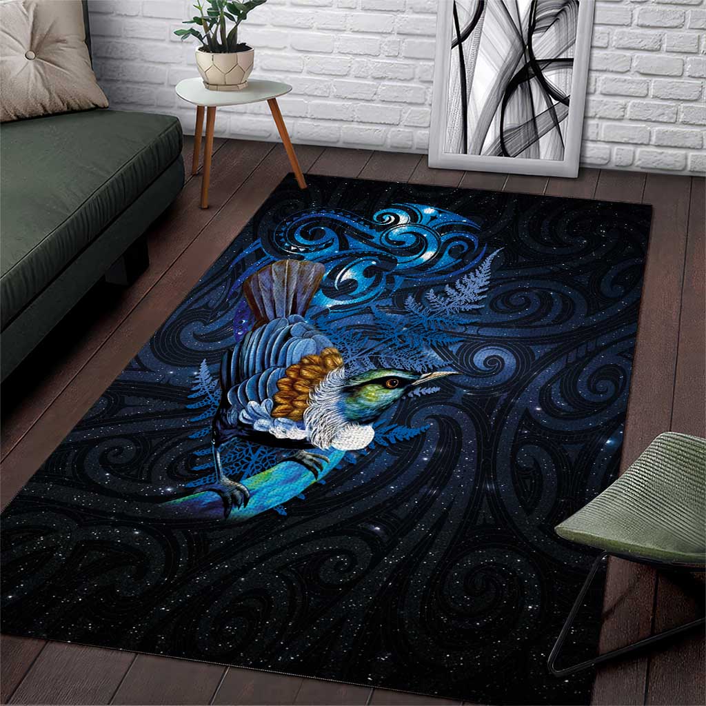 Aotearoa Matariki Area Rug Maori Tribal with Silver Fern and Tui Bird Galaxy Style - Aussie Hoodie