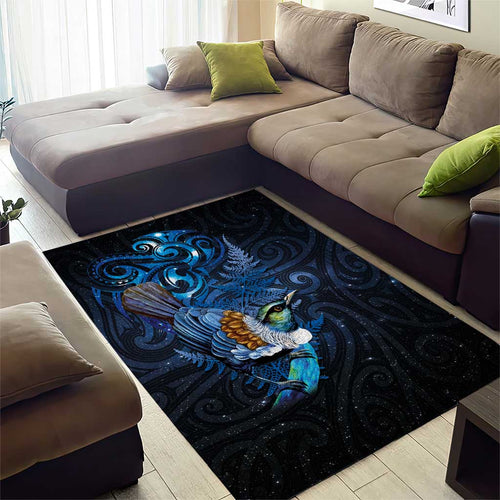 Aotearoa Matariki Area Rug Maori Tribal with Silver Fern and Tui Bird Galaxy Style - Aussie Hoodie