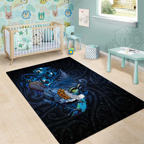 Aotearoa Matariki Area Rug Maori Tribal with Silver Fern and Tui Bird Galaxy Style - Aussie Hoodie