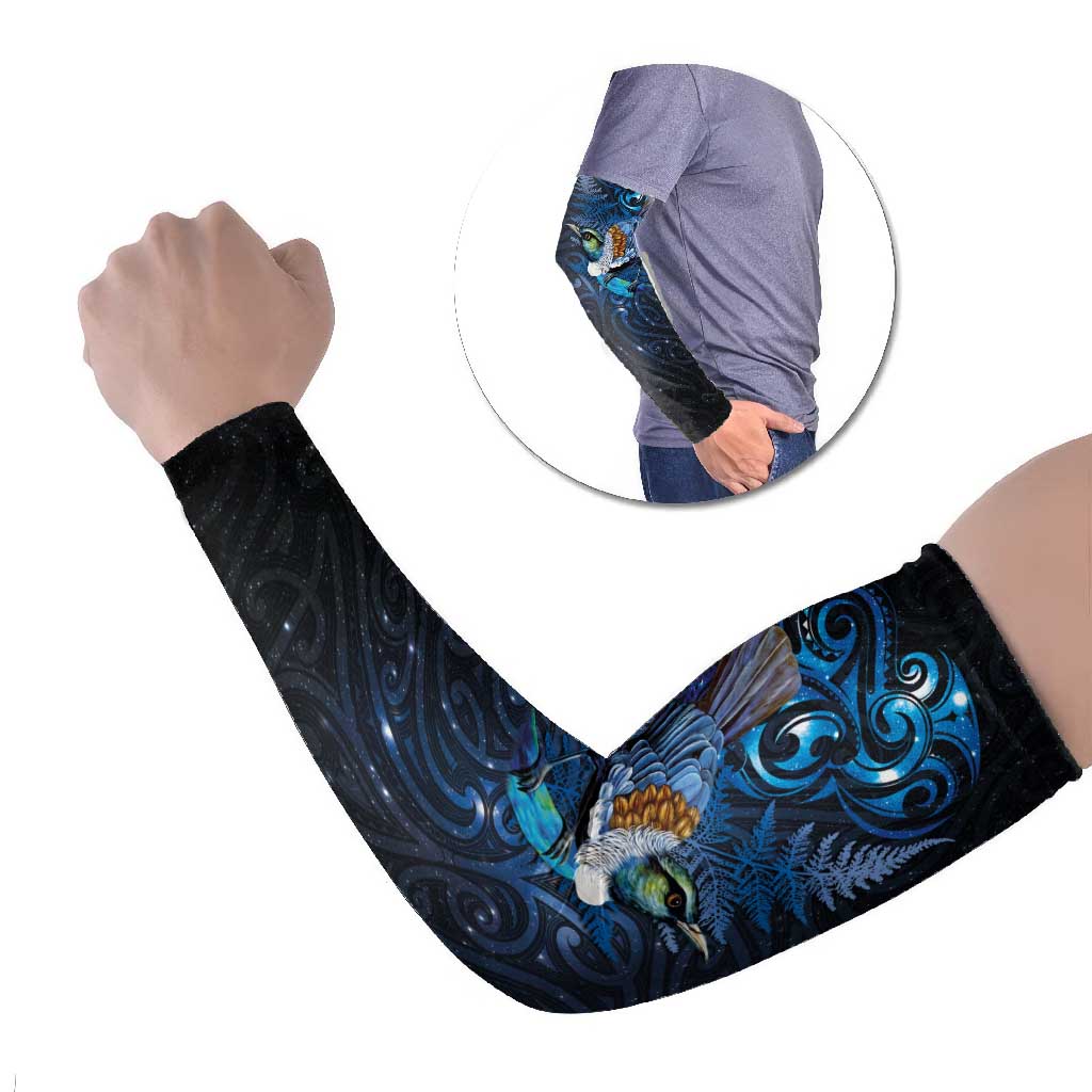 Aotearoa Matariki Arm Sleeves Maori Tribal with Silver Fern and Tui Bird Galaxy Style - Aussie Hoodie