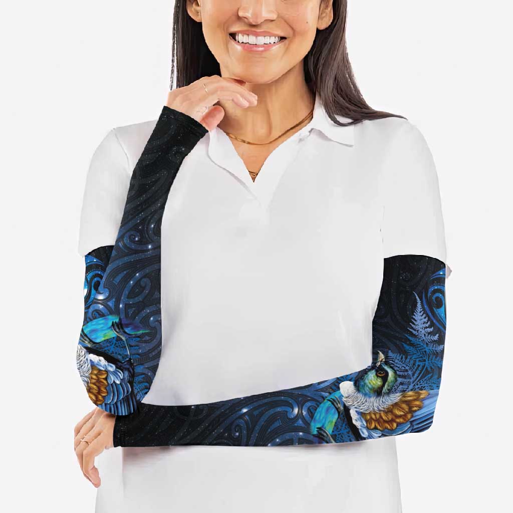 Aotearoa Matariki Arm Sleeves Maori Tribal with Silver Fern and Tui Bird Galaxy Style - Aussie Hoodie