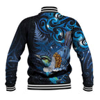 Aotearoa Matariki Baseball Jacket Maori Tribal with Silver Fern and Tui Bird Galaxy Style - Aussie Hoodie