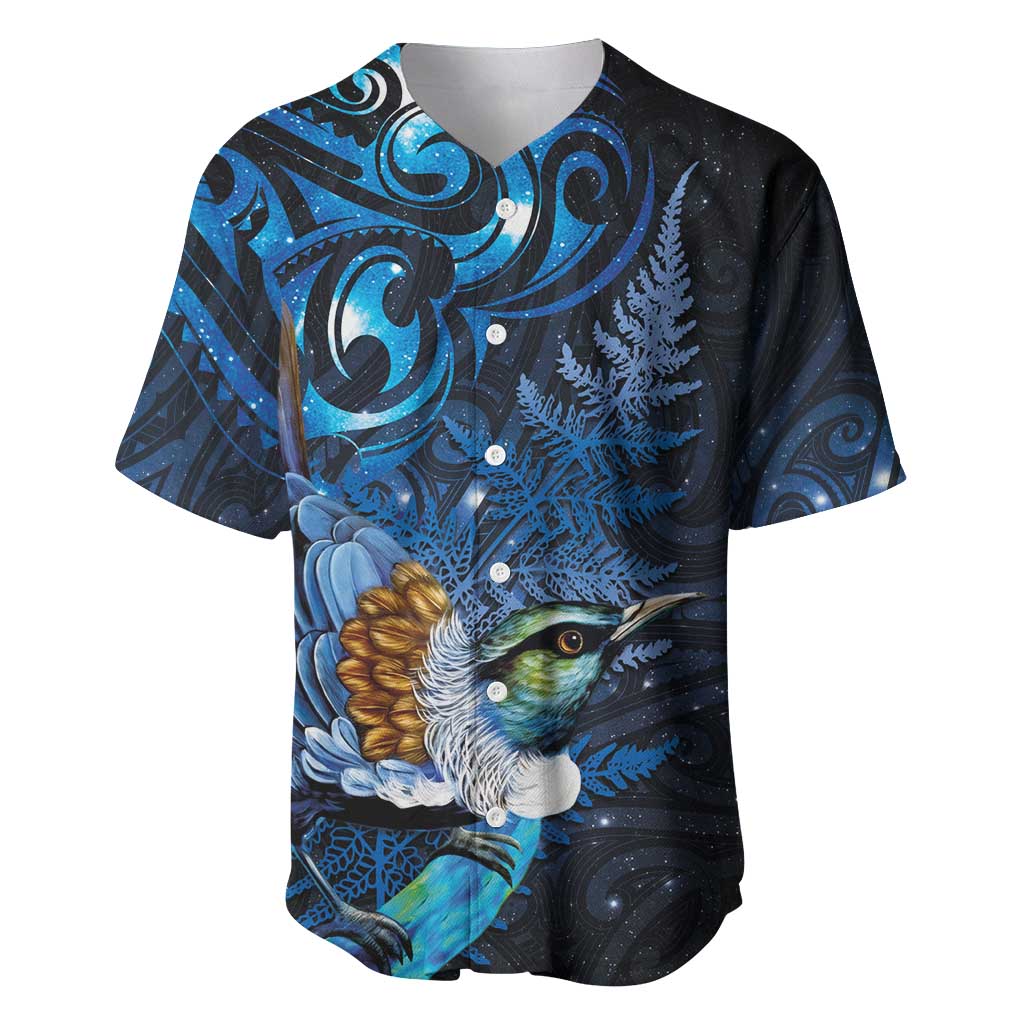 Aotearoa Matariki Baseball Jersey Maori Tribal with Silver Fern and Tui Bird Galaxy Style - Aussie Hoodie