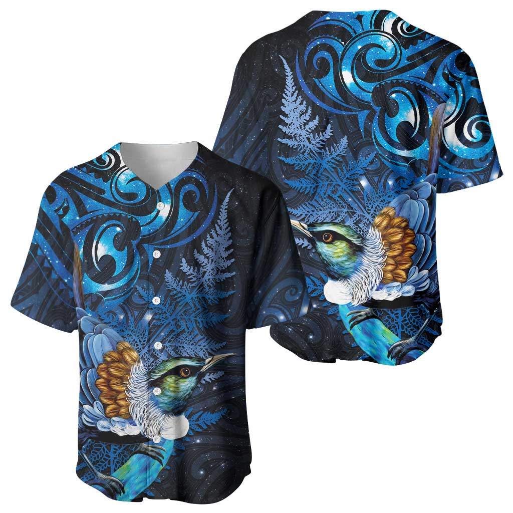 Aotearoa Matariki Baseball Jersey Maori Tribal with Silver Fern and Tui Bird Galaxy Style - Aussie Hoodie