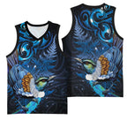 Aotearoa Matariki Basketball Jersey Maori Tribal with Silver Fern and Tui Bird Galaxy Style - Aussie Hoodie