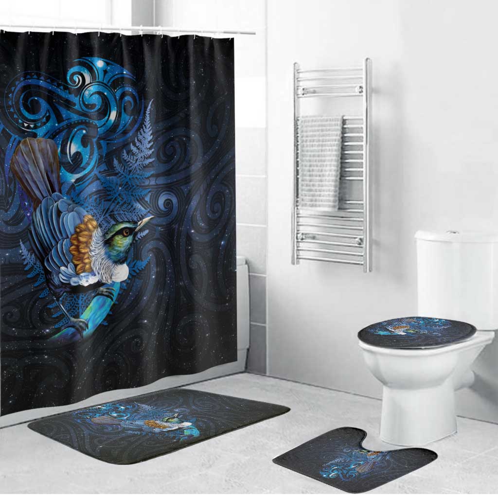 Aotearoa Matariki Bathroom Set Maori Tribal with Silver Fern and Tui Bird Galaxy Style - Aussie Hoodie