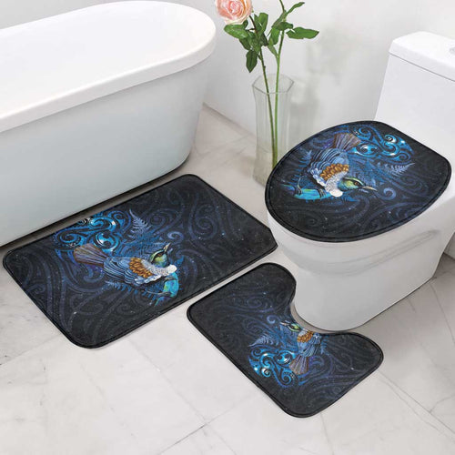 Aotearoa Matariki Bathroom Set Maori Tribal with Silver Fern and Tui Bird Galaxy Style - Aussie Hoodie