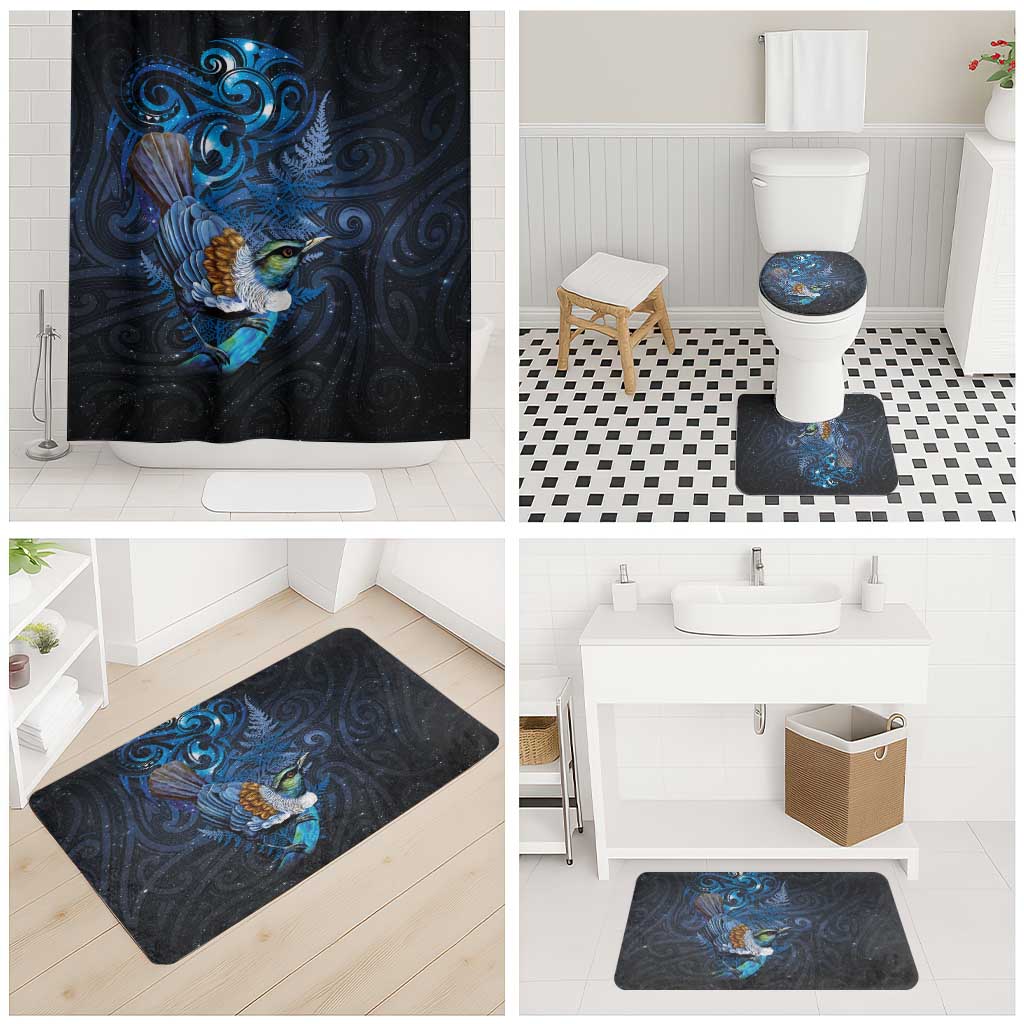 Aotearoa Matariki Bathroom Set Maori Tribal with Silver Fern and Tui Bird Galaxy Style - Aussie Hoodie