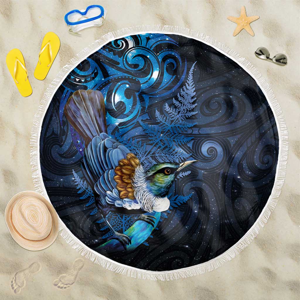 Aotearoa Matariki Beach Blanket Maori Tribal with Silver Fern and Tui Bird Galaxy Style - Aussie Hoodie