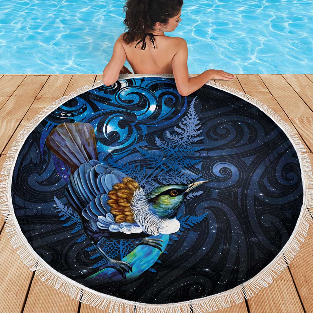 Aotearoa Matariki Beach Blanket Maori Tribal with Silver Fern and Tui Bird Galaxy Style - Aussie Hoodie