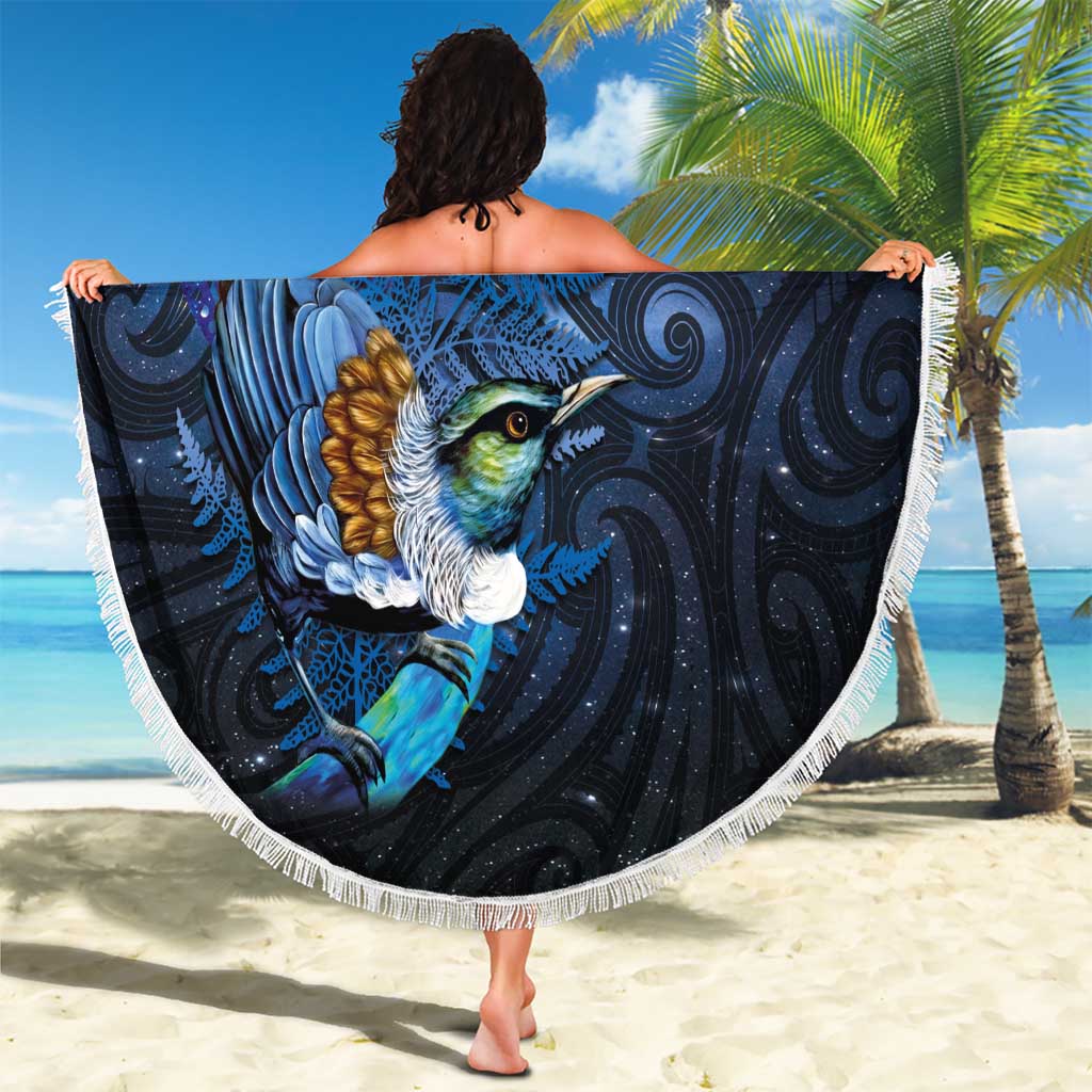 Aotearoa Matariki Beach Blanket Maori Tribal with Silver Fern and Tui Bird Galaxy Style - Aussie Hoodie