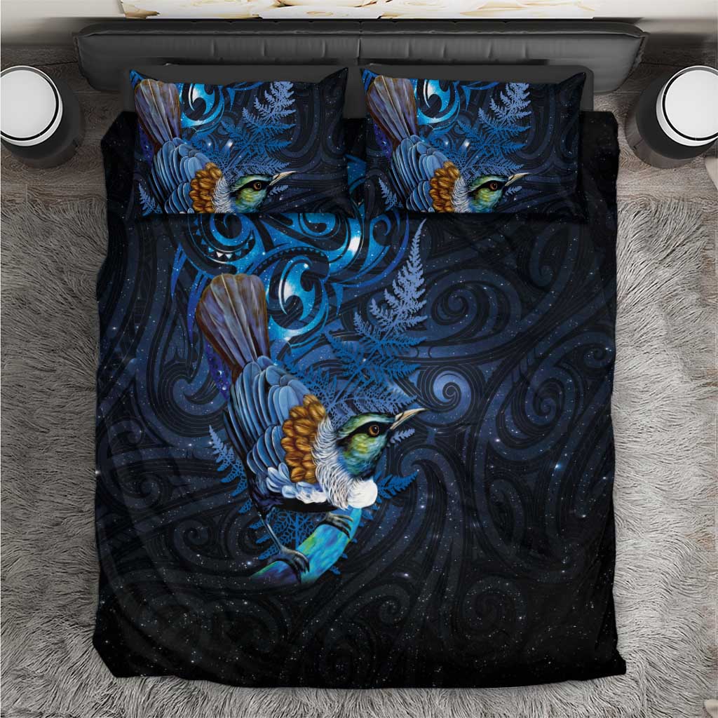 Aotearoa Matariki Bedding Set Maori Tribal with Silver Fern and Tui Bird Galaxy Style - Aussie Hoodie