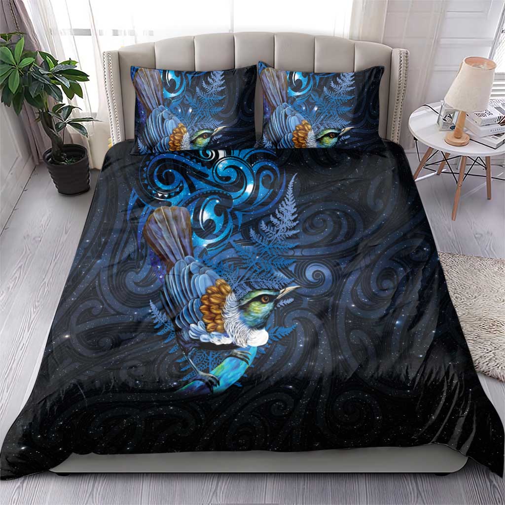 Aotearoa Matariki Bedding Set Maori Tribal with Silver Fern and Tui Bird Galaxy Style - Aussie Hoodie