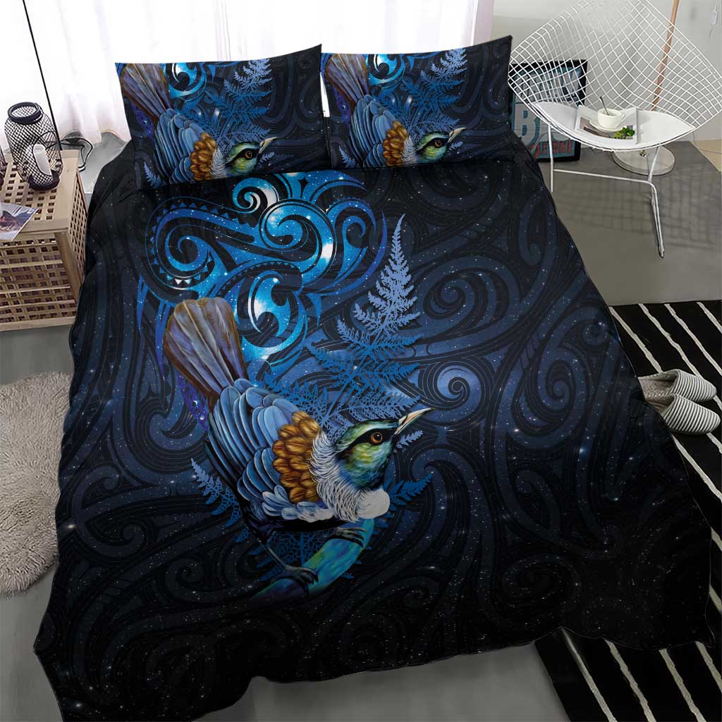 Aotearoa Matariki Bedding Set Maori Tribal with Silver Fern and Tui Bird Galaxy Style - Aussie Hoodie