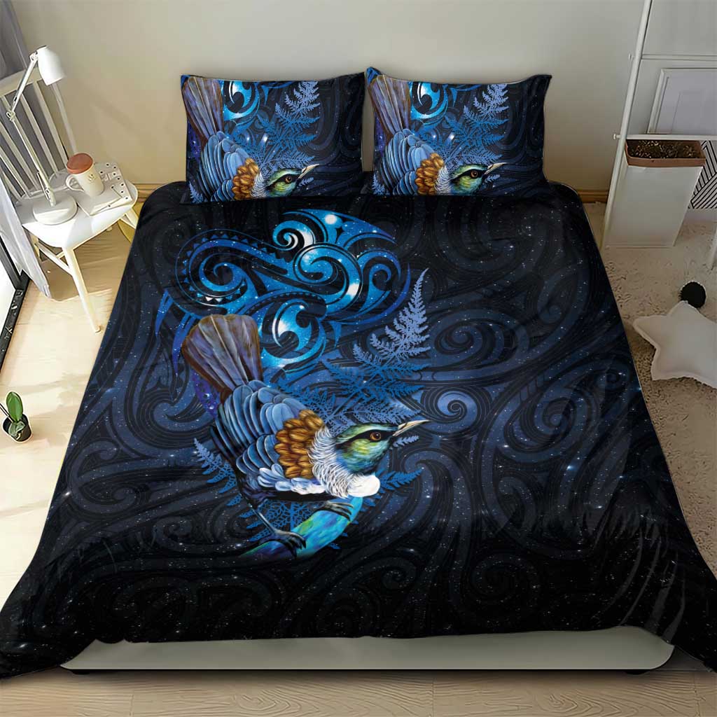 Aotearoa Matariki Bedding Set Maori Tribal with Silver Fern and Tui Bird Galaxy Style - Aussie Hoodie