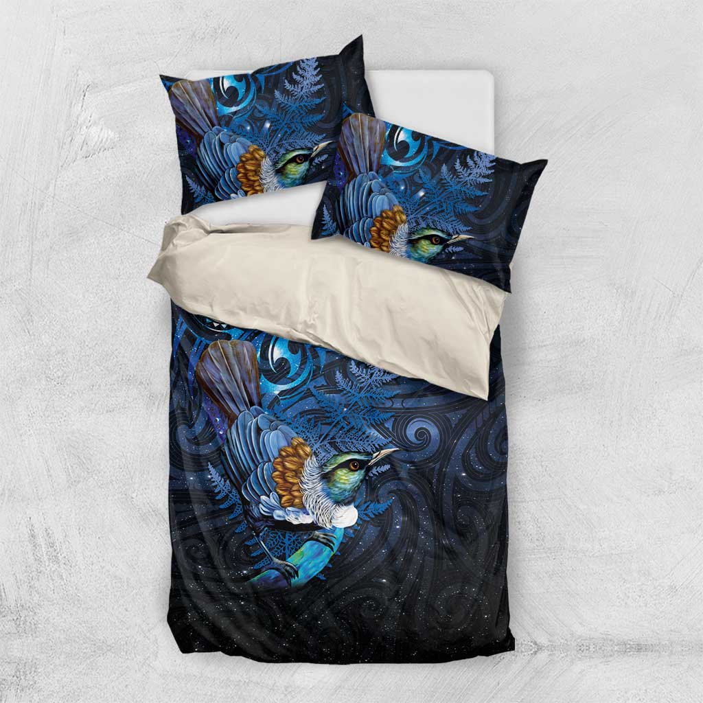 Aotearoa Matariki Bedding Set Maori Tribal with Silver Fern and Tui Bird Galaxy Style - Aussie Hoodie