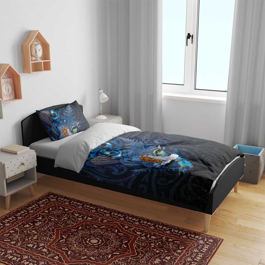 Aotearoa Matariki Bedding Set Maori Tribal with Silver Fern and Tui Bird Galaxy Style - Aussie Hoodie