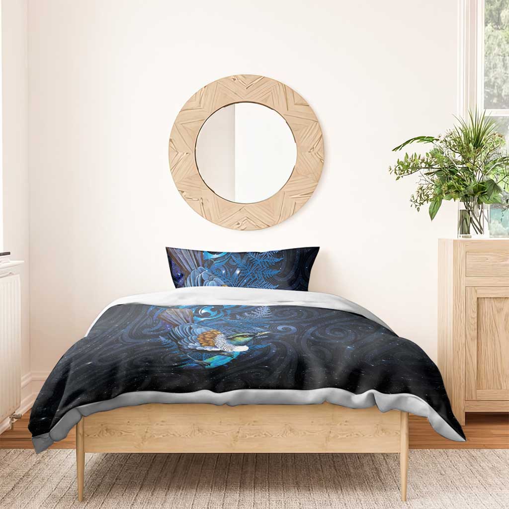 Aotearoa Matariki Bedding Set Maori Tribal with Silver Fern and Tui Bird Galaxy Style - Aussie Hoodie