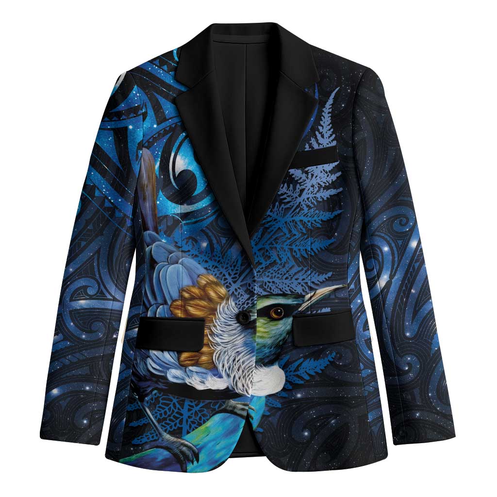 Aotearoa Matariki Blazer Maori Tribal with Silver Fern and Tui Bird Galaxy Style - Aussie Hoodie