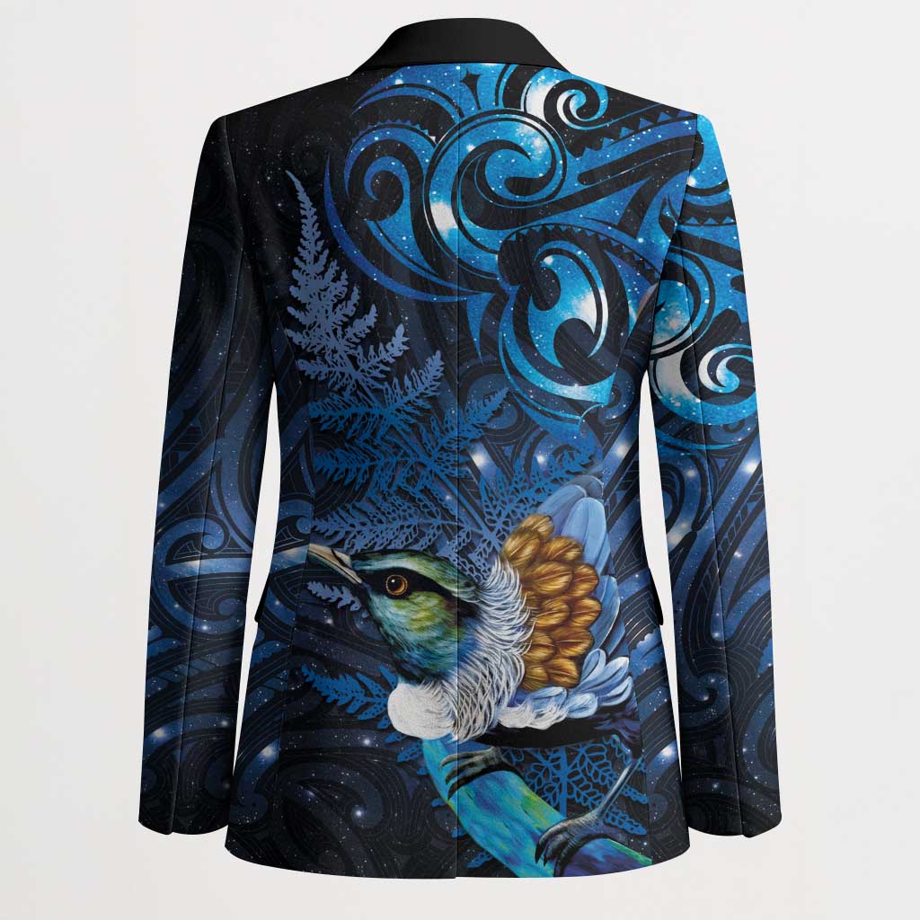 Aotearoa Matariki Blazer Maori Tribal with Silver Fern and Tui Bird Galaxy Style - Aussie Hoodie