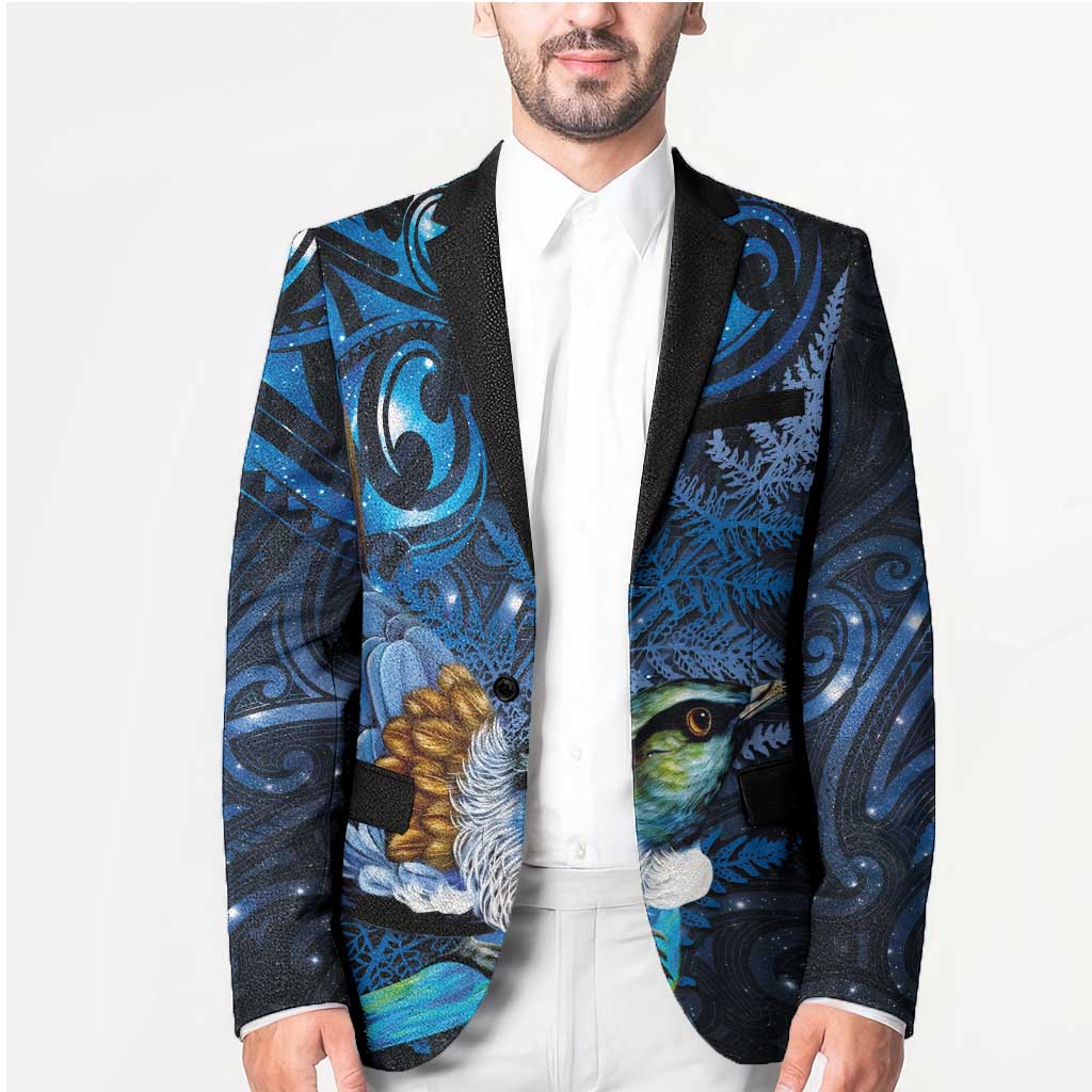 Aotearoa Matariki Blazer Maori Tribal with Silver Fern and Tui Bird Galaxy Style - Aussie Hoodie