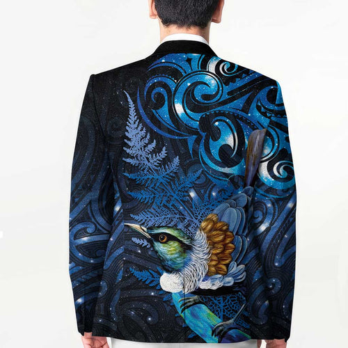 Aotearoa Matariki Blazer Maori Tribal with Silver Fern and Tui Bird Galaxy Style - Aussie Hoodie