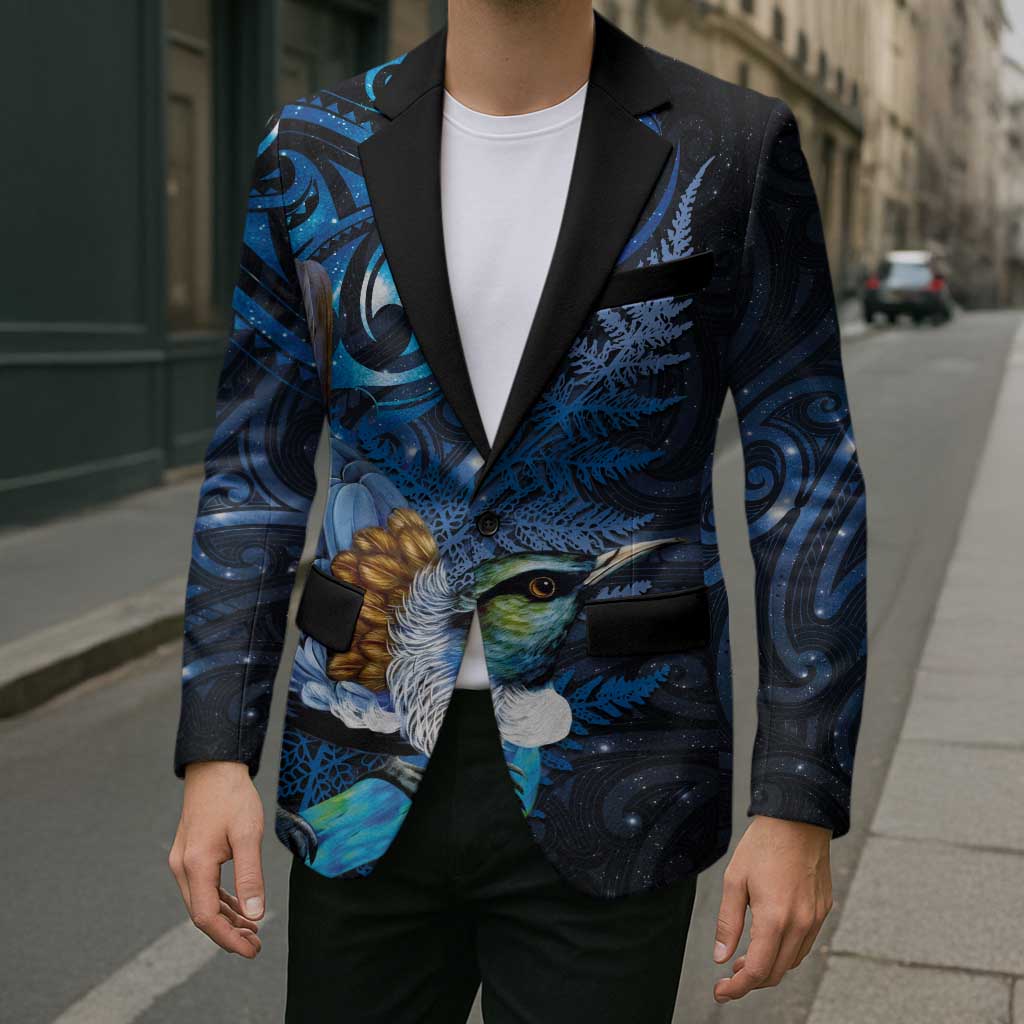 Aotearoa Matariki Blazer Maori Tribal with Silver Fern and Tui Bird Galaxy Style - Aussie Hoodie
