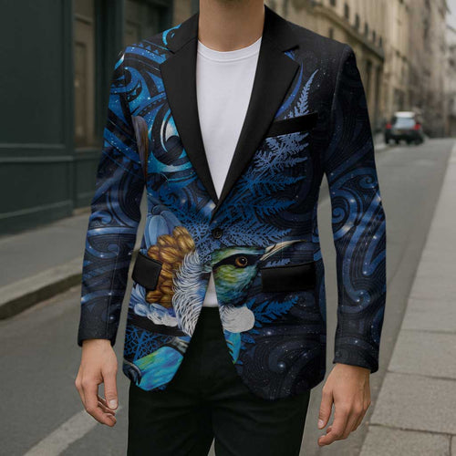 Aotearoa Matariki Blazer Maori Tribal with Silver Fern and Tui Bird Galaxy Style - Aussie Hoodie
