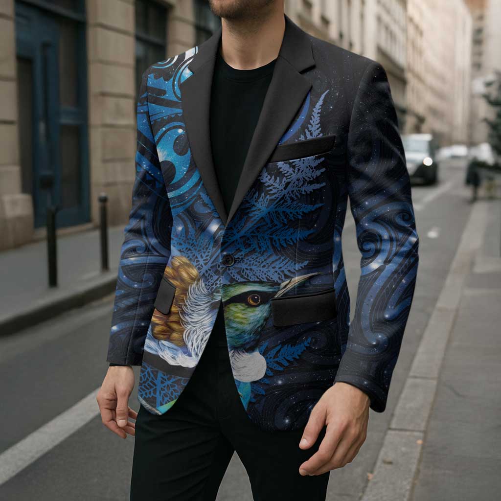 Aotearoa Matariki Blazer Maori Tribal with Silver Fern and Tui Bird Galaxy Style - Aussie Hoodie