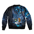 Aotearoa Matariki Bomber Jacket Maori Tribal with Silver Fern and Tui Bird Galaxy Style - Aussie Hoodie