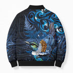 Aotearoa Matariki Bomber Puffer Jacket Maori Tribal with Silver Fern and Tui Bird Galaxy Style - Aussie Hoodie