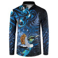 Aotearoa Matariki Button Sweatshirt Maori Tribal with Silver Fern and Tui Bird Galaxy Style - Aussie Hoodie