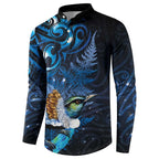 Aotearoa Matariki Button Sweatshirt Maori Tribal with Silver Fern and Tui Bird Galaxy Style - Aussie Hoodie