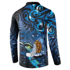 Aotearoa Matariki Button Sweatshirt Maori Tribal with Silver Fern and Tui Bird Galaxy Style - Aussie Hoodie