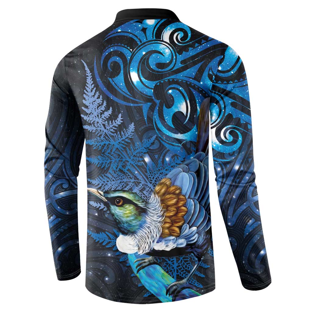 Aotearoa Matariki Button Sweatshirt Maori Tribal with Silver Fern and Tui Bird Galaxy Style - Aussie Hoodie