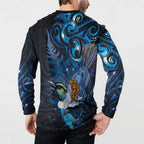 Aotearoa Matariki Button Sweatshirt Maori Tribal with Silver Fern and Tui Bird Galaxy Style - Aussie Hoodie