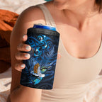 Aotearoa Matariki 4 in 1 Can Cooler Tumbler Maori Tribal with Silver Fern and Tui Bird Galaxy Style - Aussie Hoodie