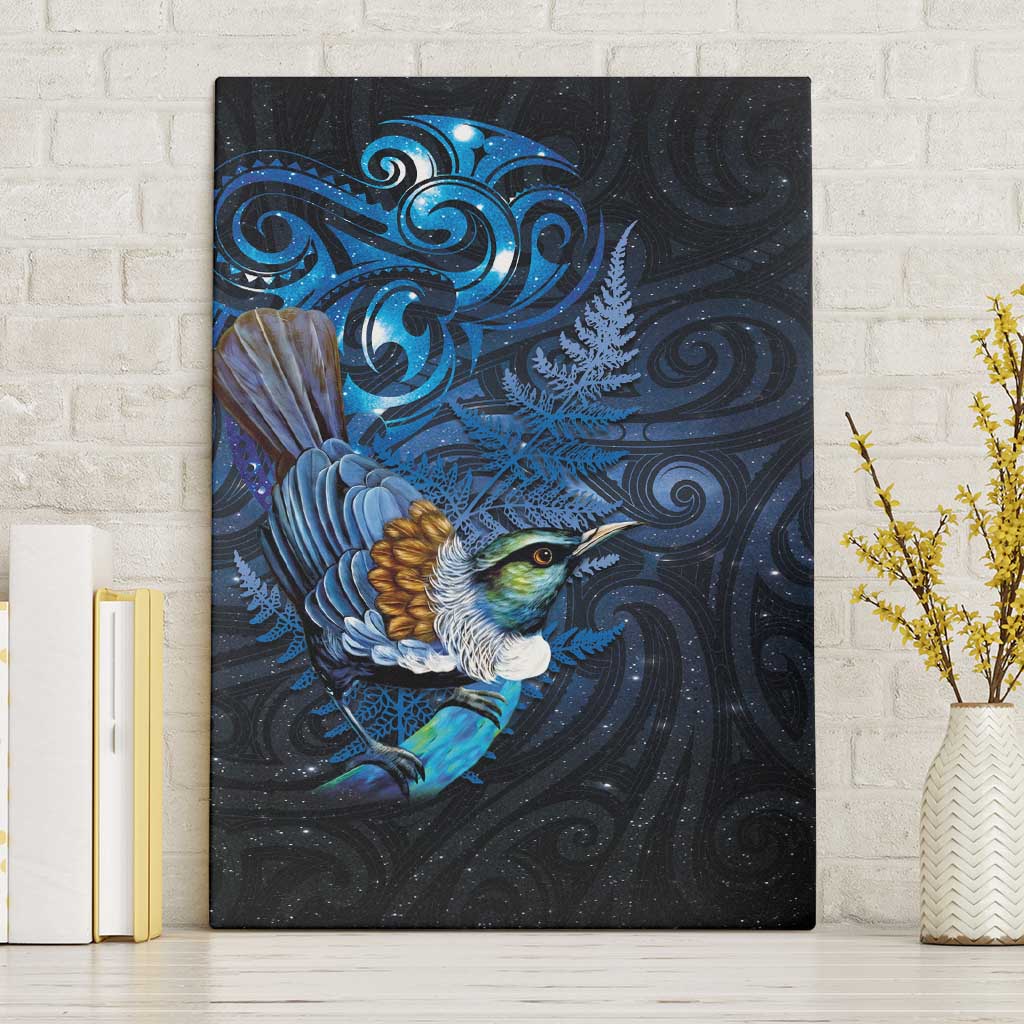 Aotearoa Matariki Canvas Wall Art Maori Tribal with Silver Fern and Tui Bird Galaxy Style - Aussie Hoodie