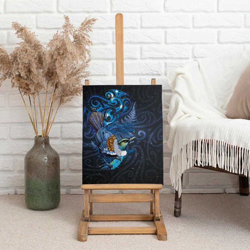 Aotearoa Matariki Canvas Wall Art Maori Tribal with Silver Fern and Tui Bird Galaxy Style - Aussie Hoodie
