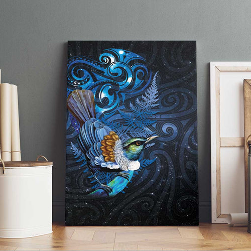 Aotearoa Matariki Canvas Wall Art Maori Tribal with Silver Fern and Tui Bird Galaxy Style - Aussie Hoodie