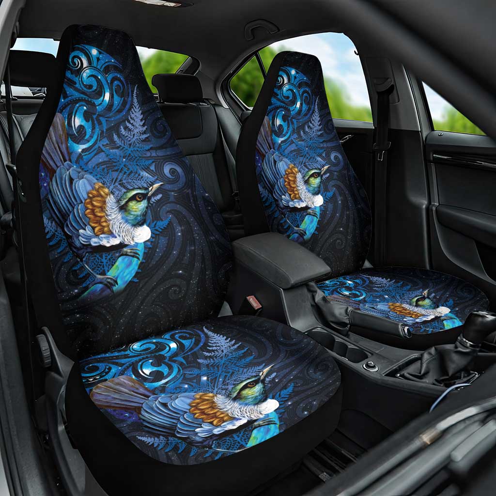 Aotearoa Matariki Car Seat Cover Maori Tribal with Silver Fern and Tui Bird Galaxy Style - Aussie Hoodie