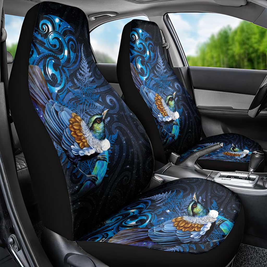 Aotearoa Matariki Car Seat Cover Maori Tribal with Silver Fern and Tui Bird Galaxy Style - Aussie Hoodie