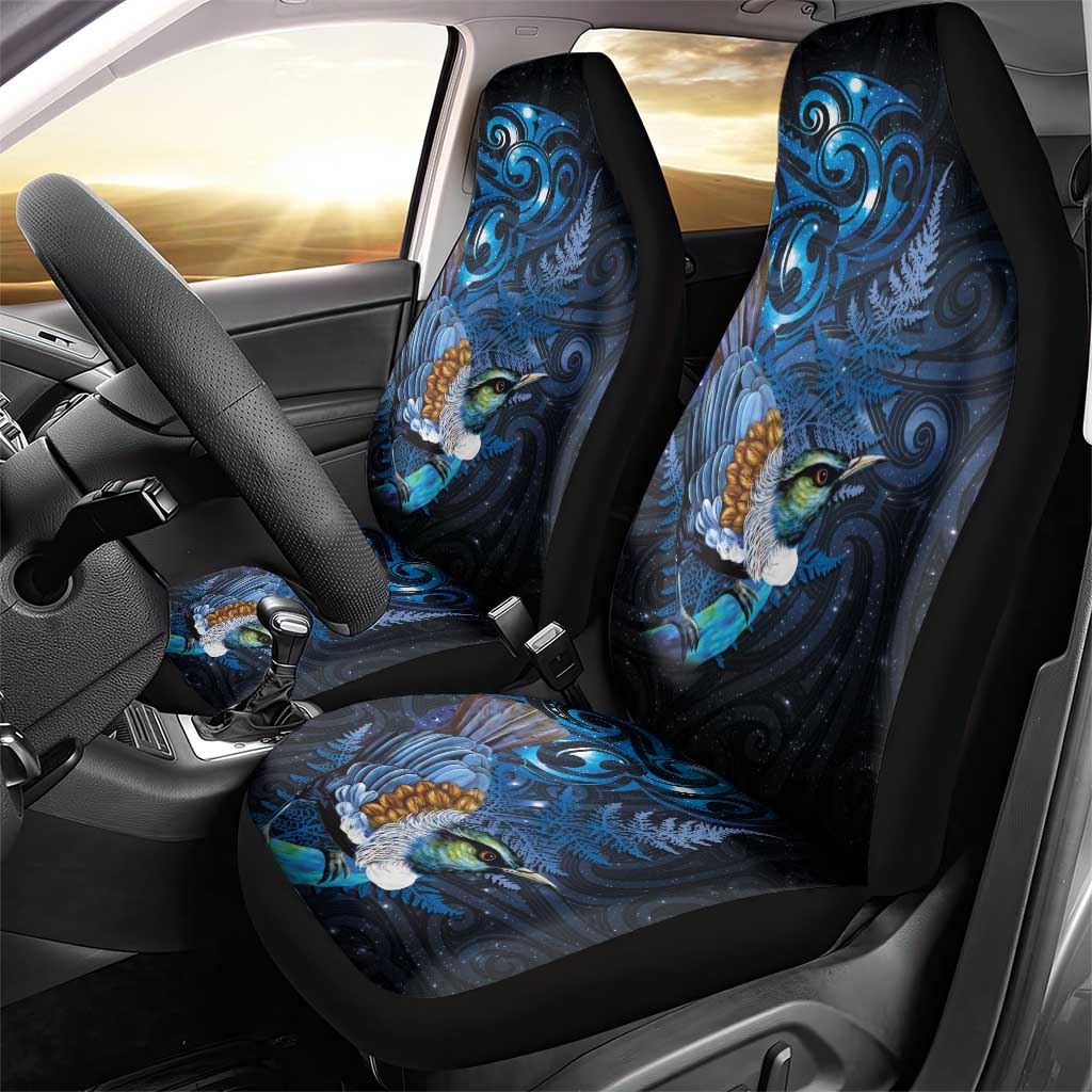 Aotearoa Matariki Car Seat Cover Maori Tribal with Silver Fern and Tui Bird Galaxy Style - Aussie Hoodie