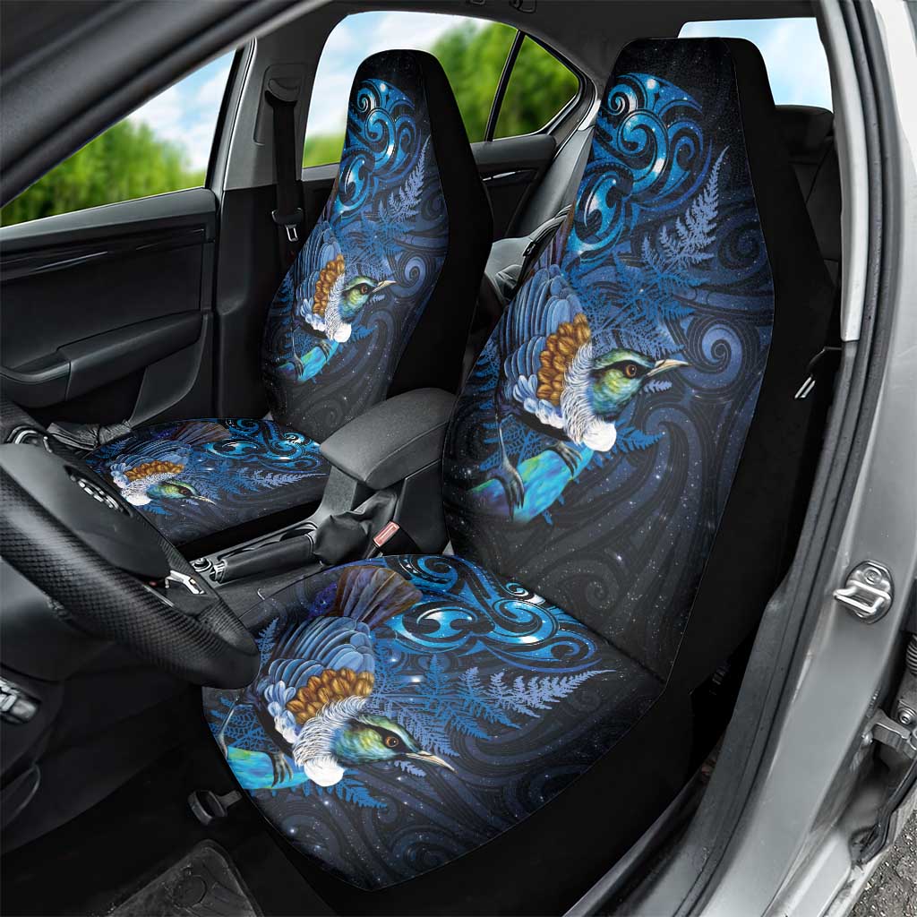 Aotearoa Matariki Car Seat Cover Maori Tribal with Silver Fern and Tui Bird Galaxy Style - Aussie Hoodie
