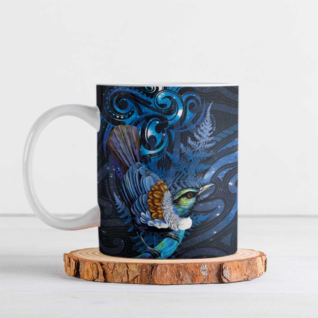 Aotearoa Matariki Ceramic Mug Maori Tribal with Silver Fern and Tui Bird Galaxy Style - Aussie Hoodie