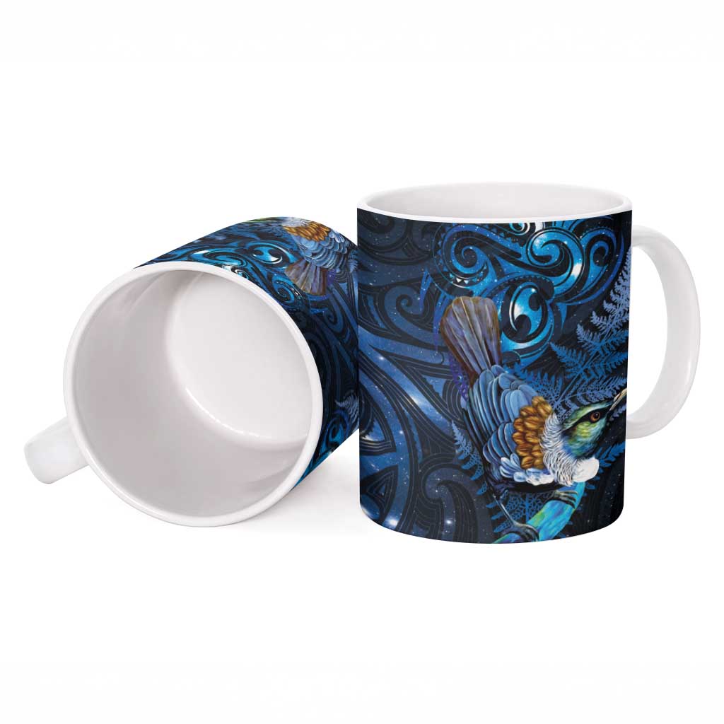 Aotearoa Matariki Ceramic Mug Maori Tribal with Silver Fern and Tui Bird Galaxy Style - Aussie Hoodie